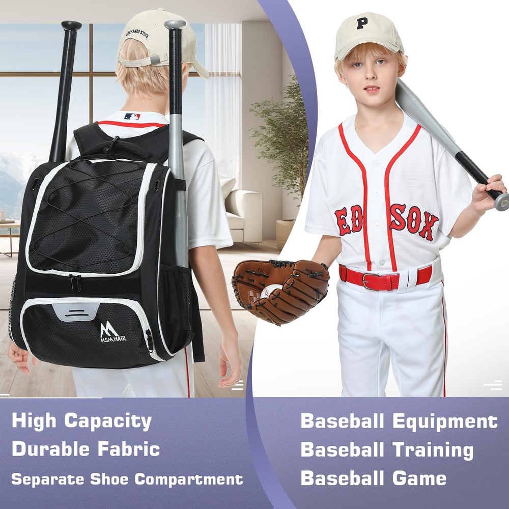 Baseball Bag - Baseball Backpack Holder for Baseball, Large Main Compartment,...