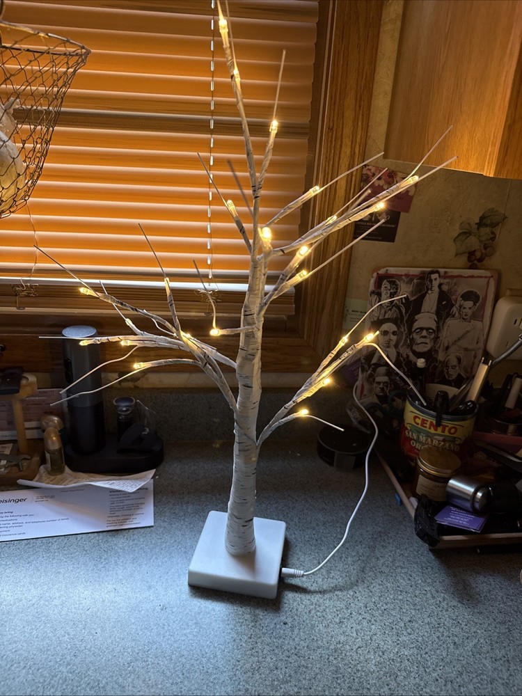 Lighted Tree, White Birch Tree with LED Lights, Prelit Artificial Tree with Time