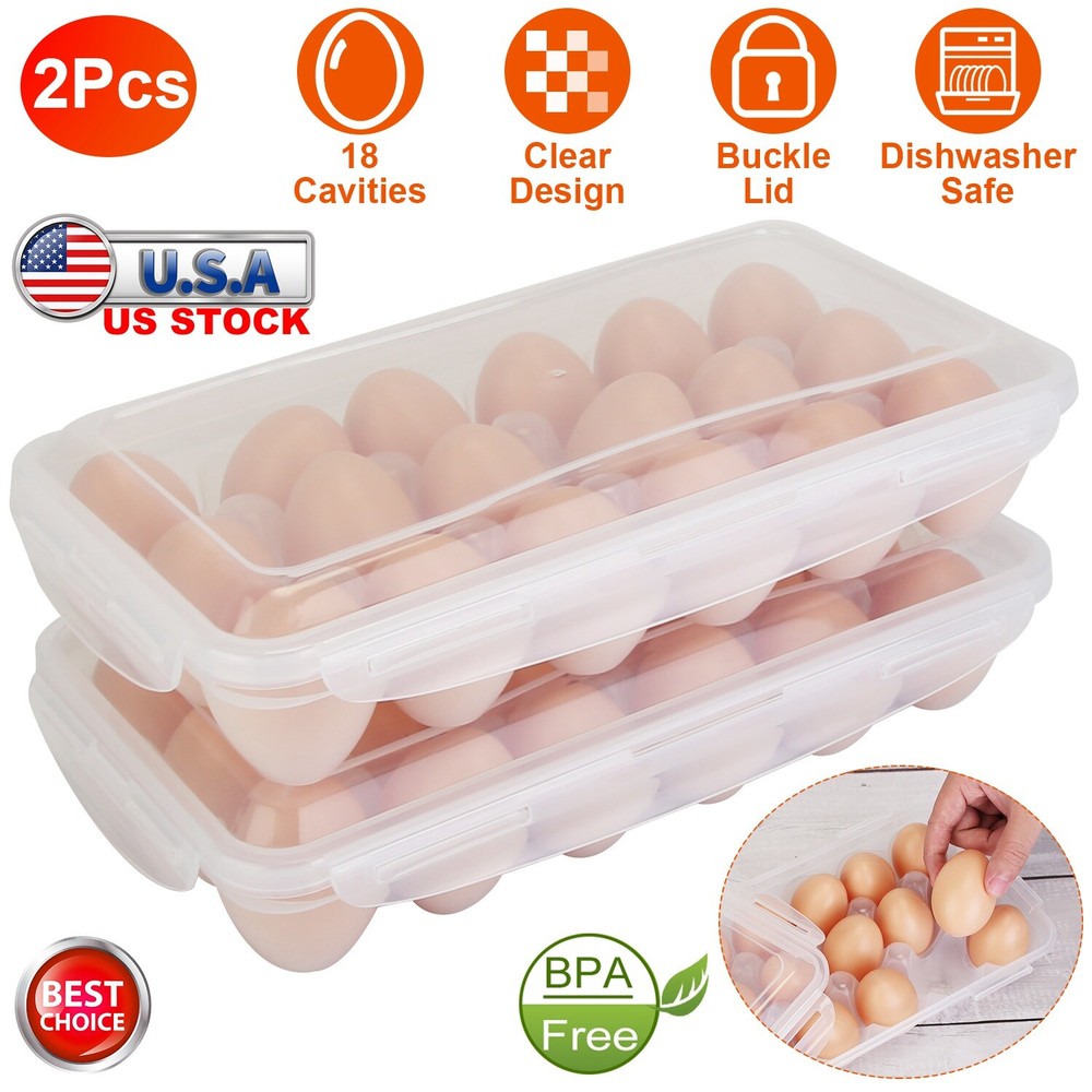 2PCs Egg Cartons Reusable, Plastic Egg Holder Camping Covered Egg Holders