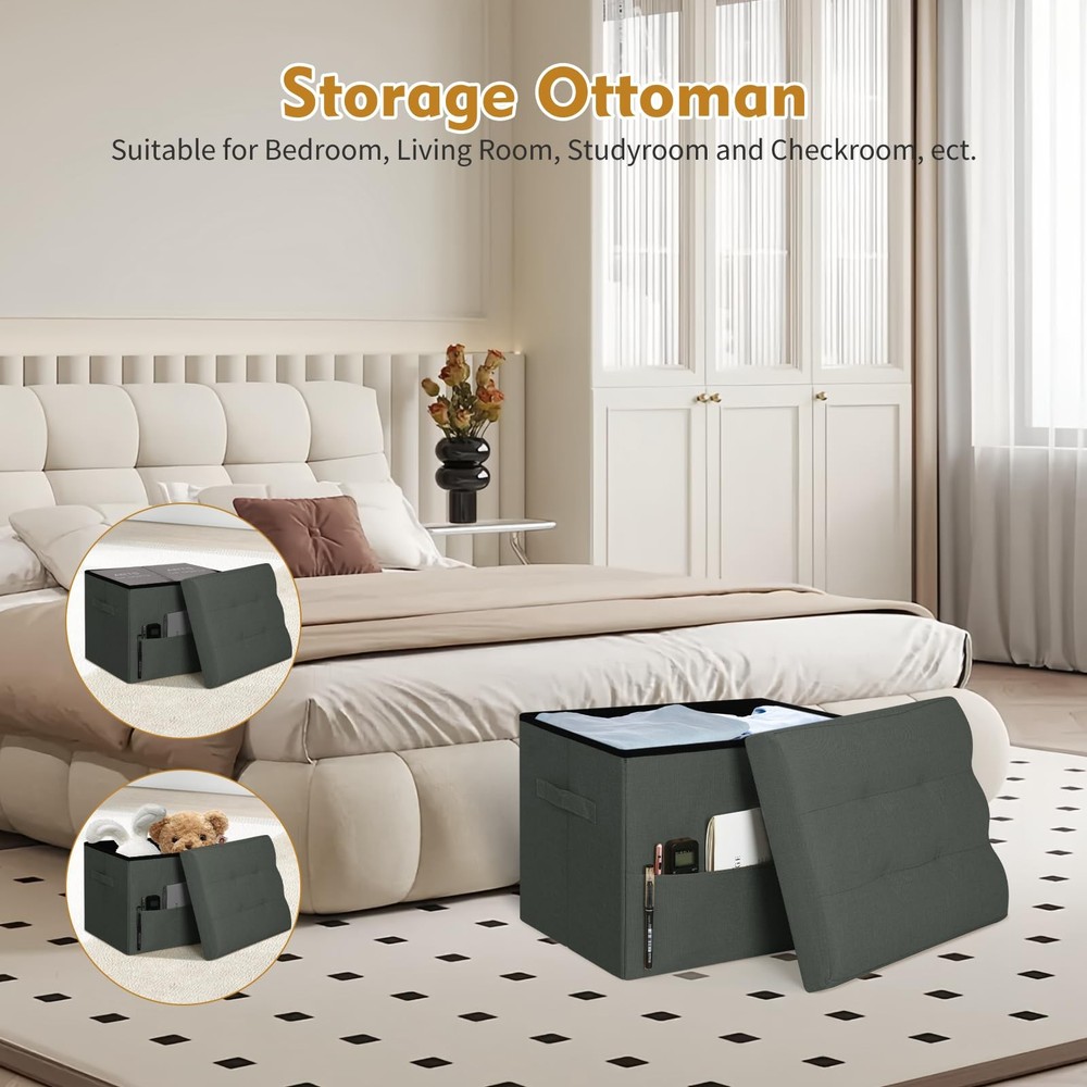 Small Ottoman with Storage Foldable Ottoman Foot Rest Stool with Thicker Foam...