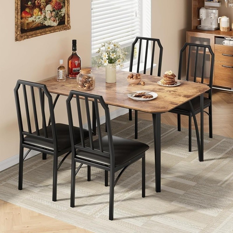 Stylish Small Dining Table Set 4 W/ Chamfer Design & Comfortable Chairs New