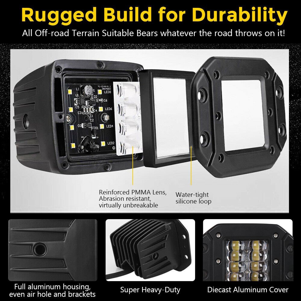 5" Flush Mount LED Work Lights Backup Reverse Bumper Off-Road Driving Cube Pods