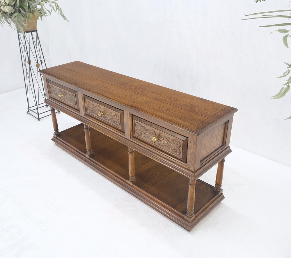 Spanish Colonial Carved Oak 3 Deep Drawer Sideboard Credenza Buffet Console MINT