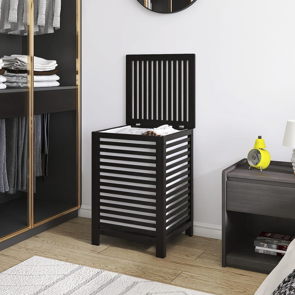Double Laundry Hamper with Lid, 120L Bamboo Laundry Basket with Removable Lin...