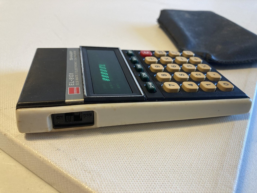Sharp Electronic Calculator EL 8131 Tested Works Green Display w/ Case Preowned