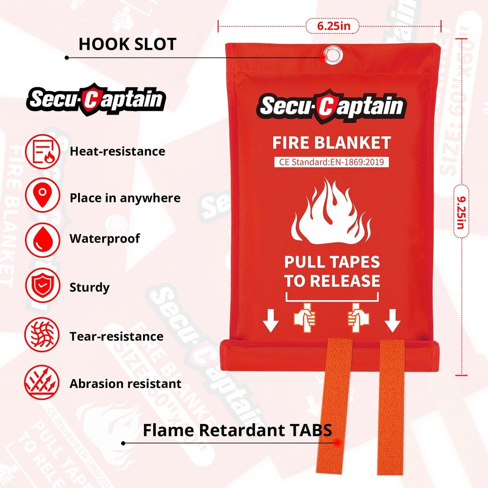 Emergency Fire Blanket for Home and Kitchen 4 Pack 40"x40" Flame Suppression...