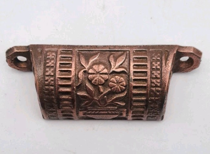 Antique Bin Pull of Flowers Drawer Pull Old Vintage Cast Iron Handle Hardware