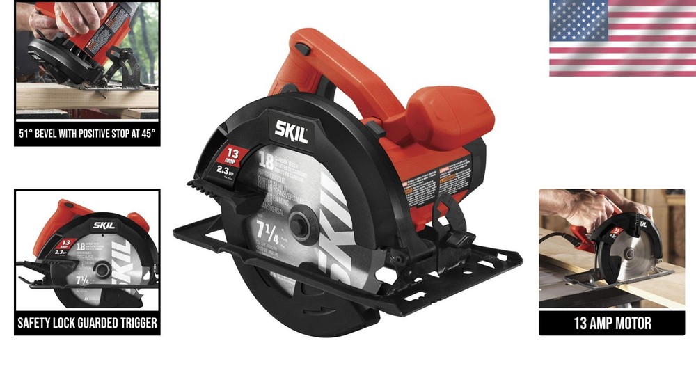 Red 13-Amp Circular Saw - Compact Design with Bevel & Dust Blower Features