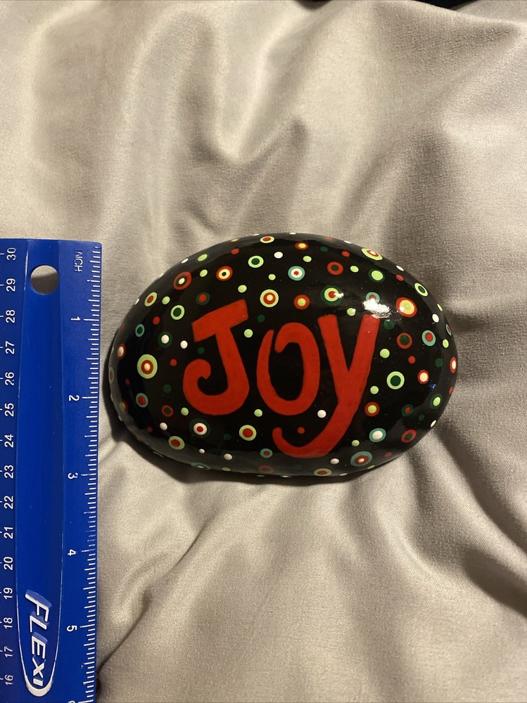 Hand Painted Rock Christmas Theme “joy”