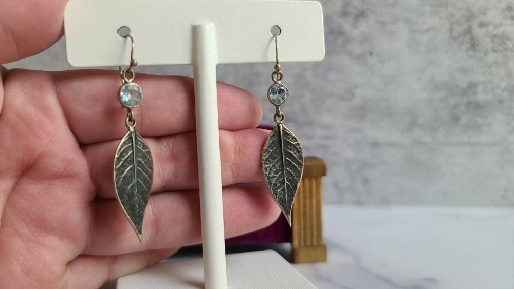 925 Leaf Dangling Topaz Pierced Earrings