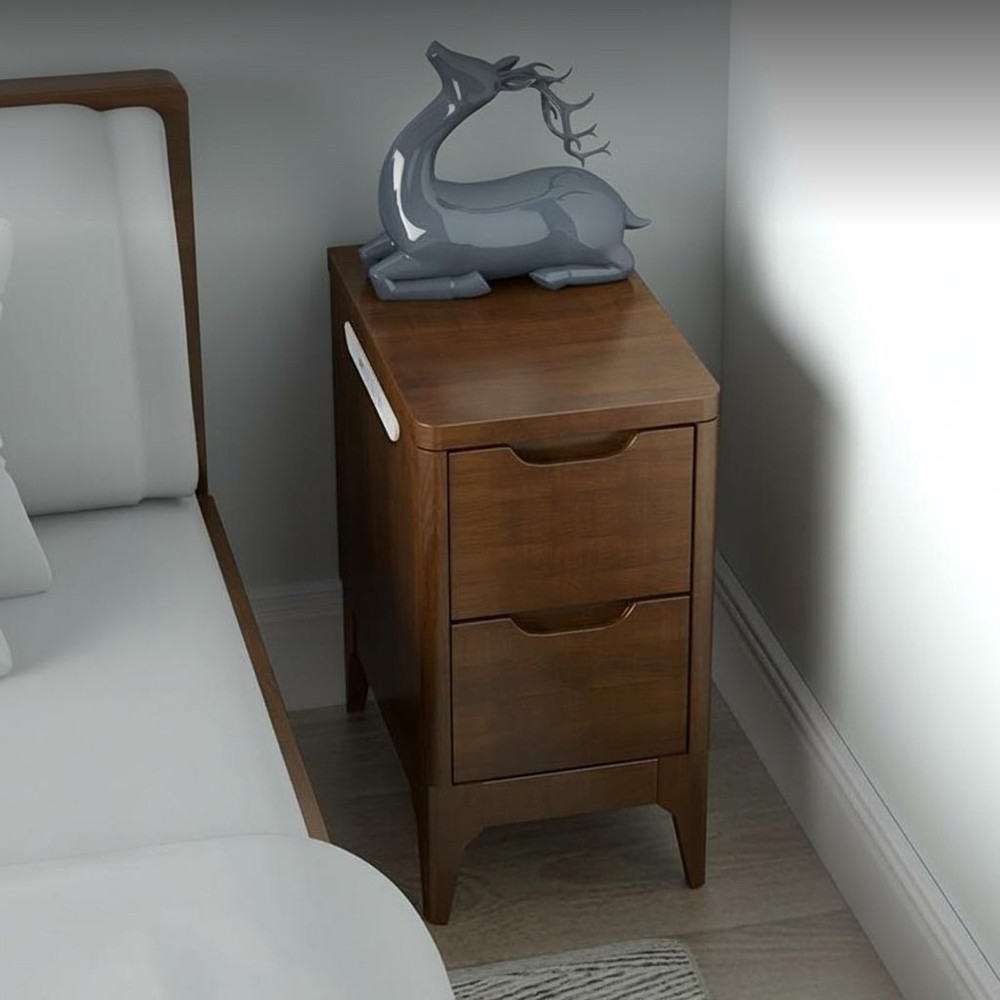 Solid Wood Nightstand with USB, Slim Bedside Table