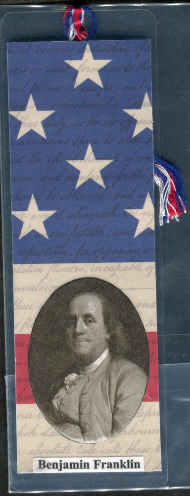 BENJAMIN FRANKLIN & U.S. FLAG, DOUBLE SIDED LAMINATED BOOKMARK NEW. LOT #2