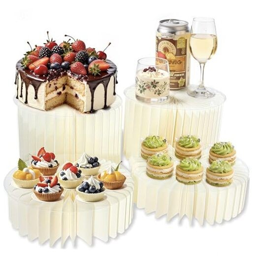 4 Pack Buffet Risers, Foldable Food Display Stands for Buffet Table, 4pcs Beige