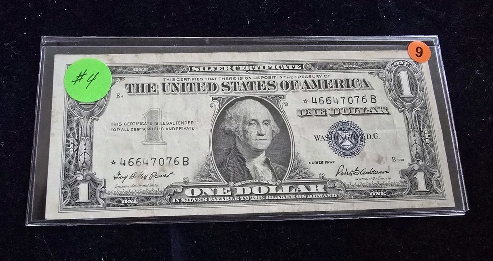1957 Star Note Silver Certificate $1 Dollar Bill Blue Seal