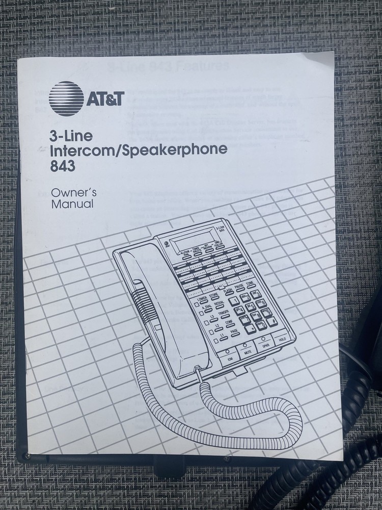 Three-Line Intercom Speakerphone, 843, AT&T Office, Black with Manual UNTESTED