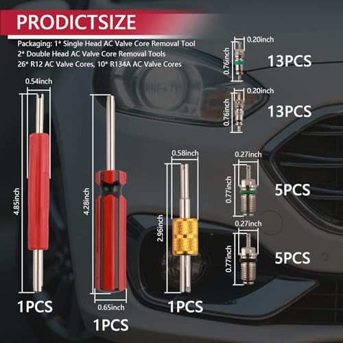 39PCS AC Valve Core Kit,AC Valve Kit Include Single & Double Head ACS Valves
