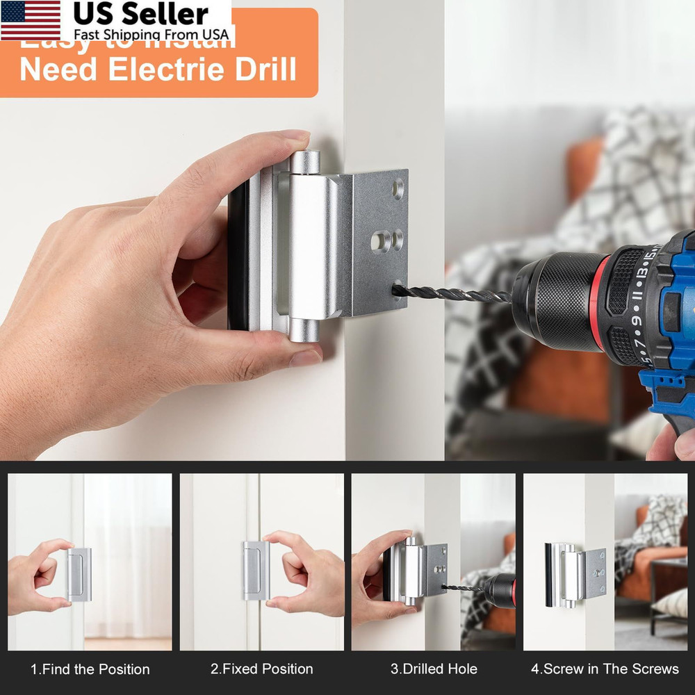 Husfunov 2 Pack Home Security Door Lock,Childproof 2Pack-Silver