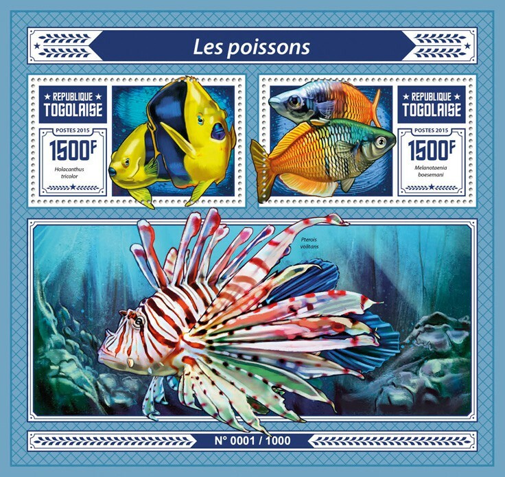 2015 TOGO MNH. FISHES  Y&T Code: 1074. Michel Code: 7103-7104 / Bl.1236