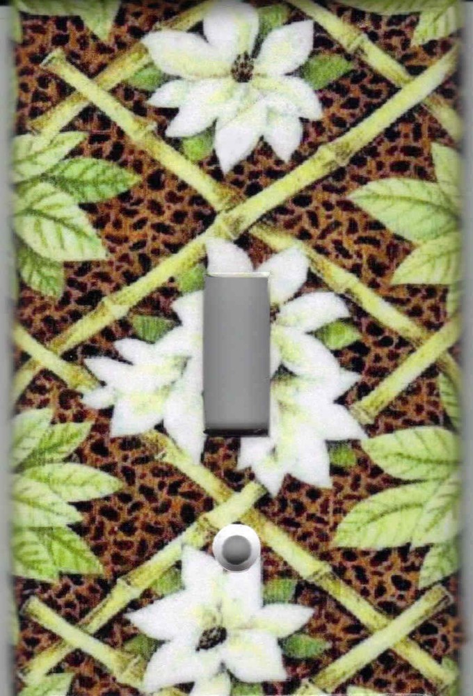 WHITE FLOWERS BAMBOO ON LEOPARD IMAGE HOME DECOR LIGHT SWITCH PLATES OR OUTLETS