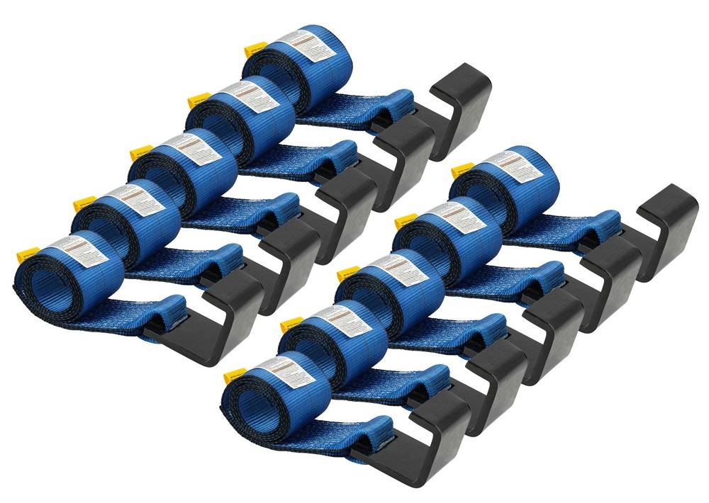 (10 Pack) 4" x 5' Roll Off Container Blue Winch Strap w/ Large Flat Hook for ...