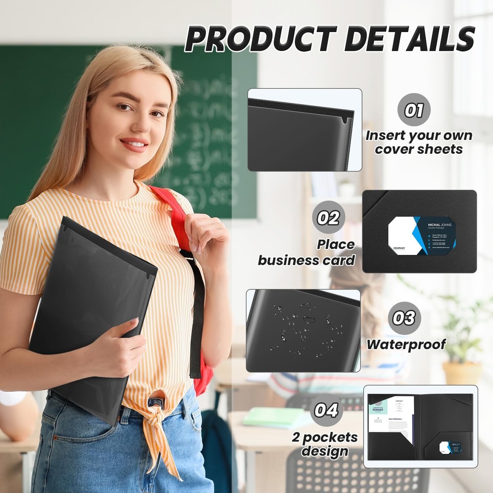 Henoyso 36 Pack Black Plastic Folders with Clear Front Pockets Heavy