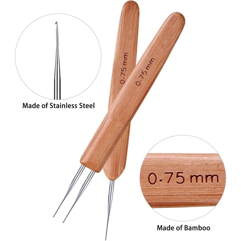 Bamboo Handle Dreadlock Hook Crochet Needle Tool Braiding Hair Locking Tool