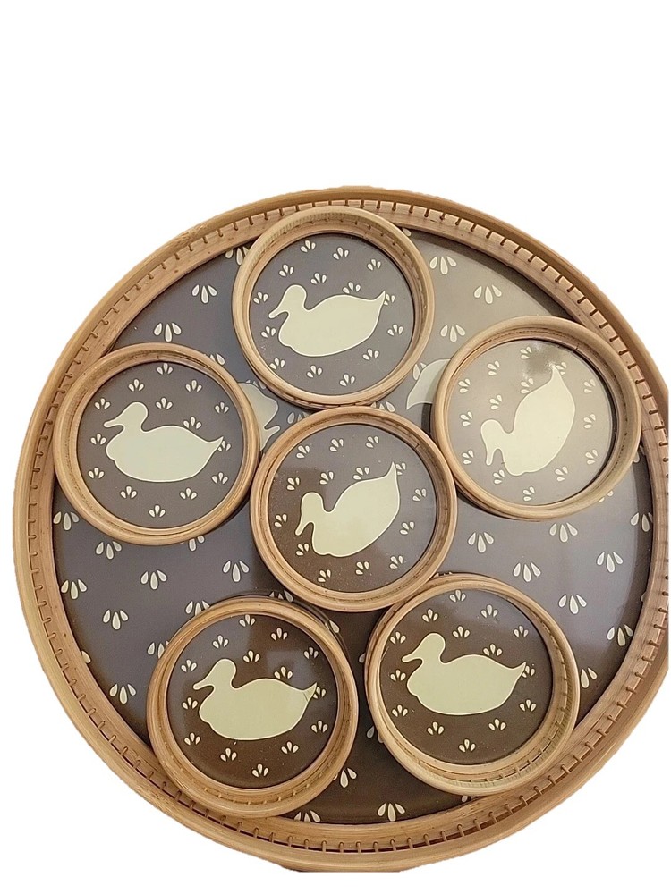 Bamboo Duck Tray With 6 Coasters