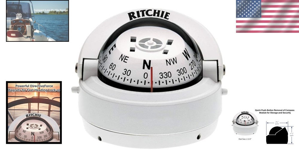 Compact Marine Compass, Surface Mount, with Comprehensive Owner's Documentation