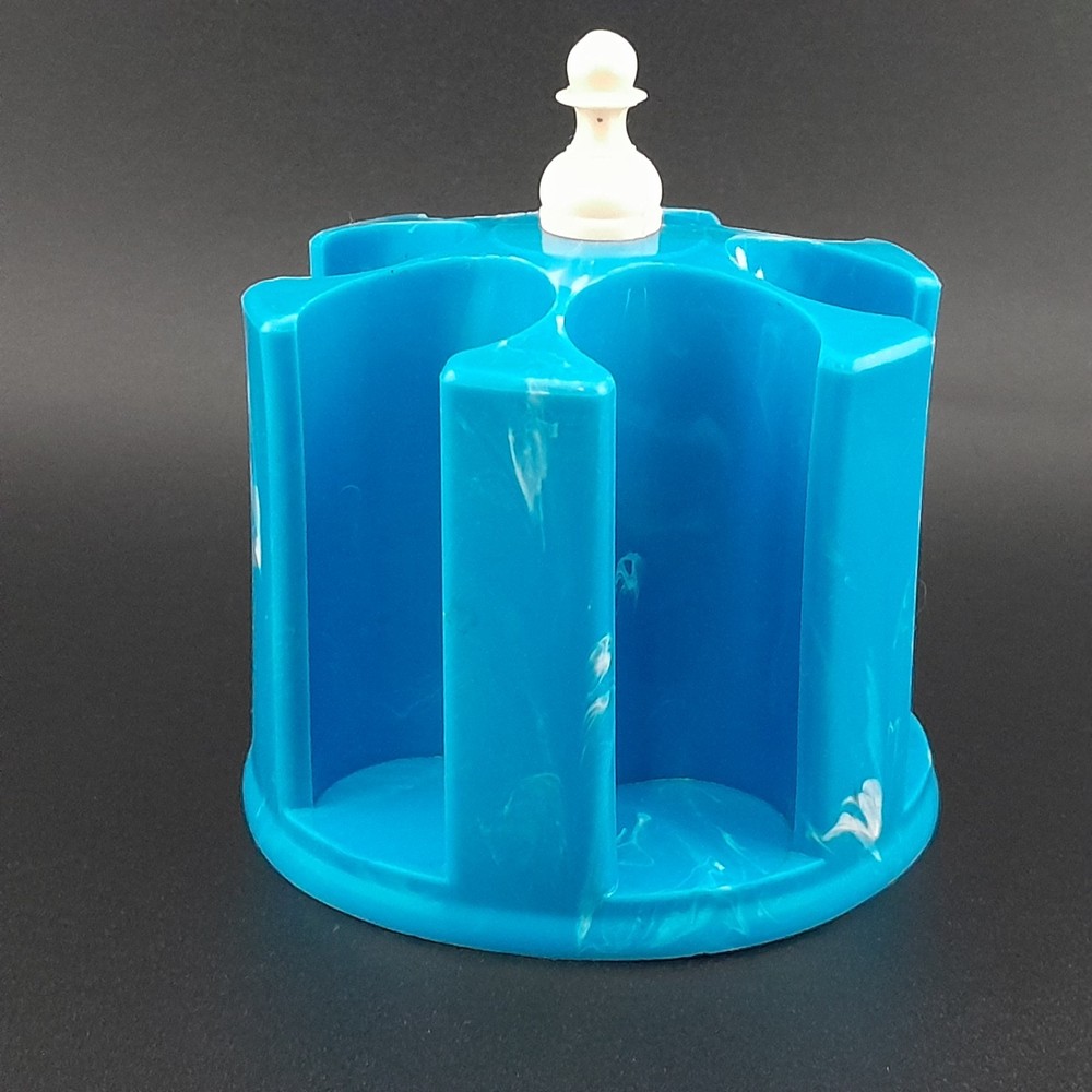 Vintage Marbled Blue Plastic Rotating Thread Spool Carousel Caddy Holder