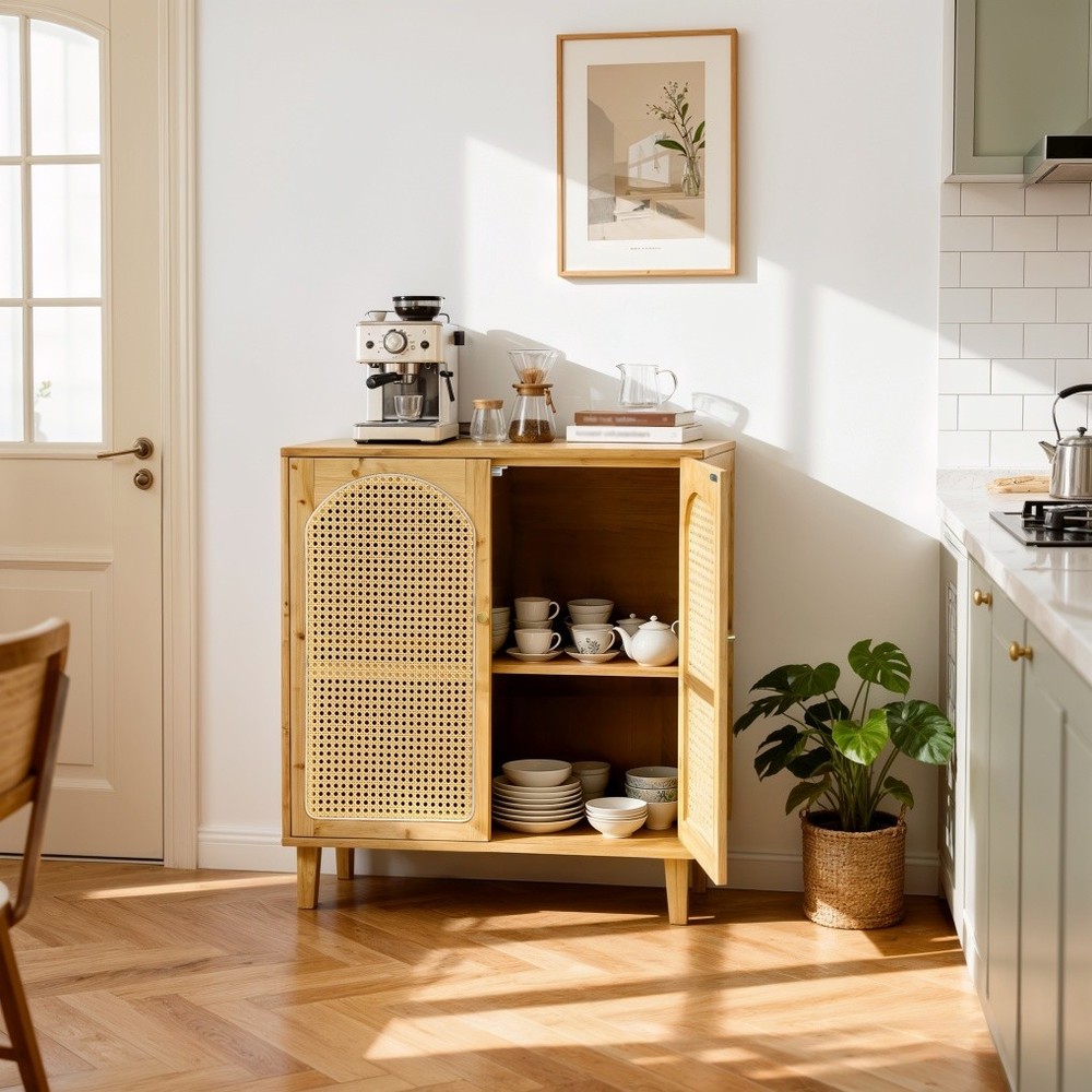 Bamboo Kitchen Buffet Sideboard Storage Cabinet Modern Hallway Table Cupboard XL