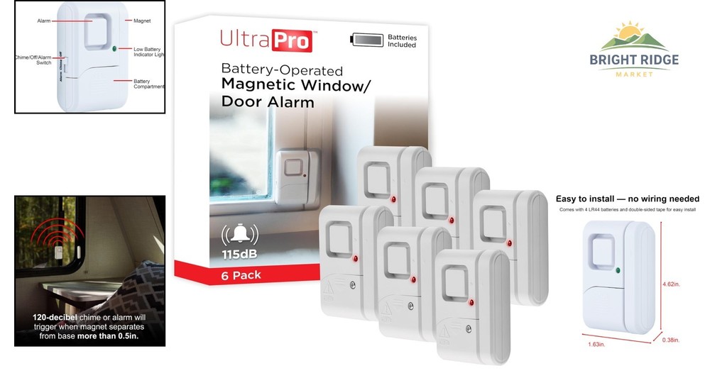 Battery Powered Security Alarms, 6 Pack for Doors and Windows, Easy Installation