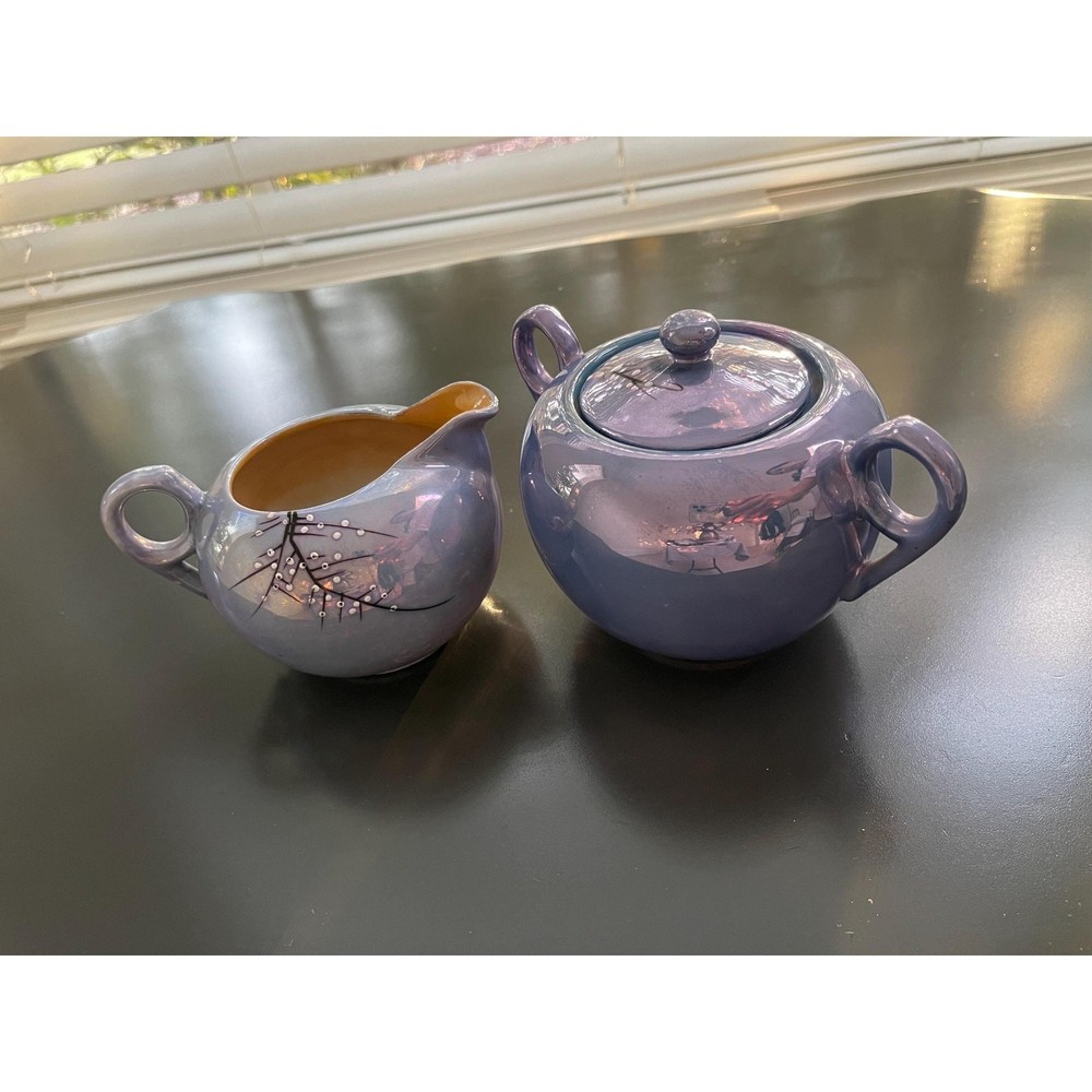 Vintage Japanese Lusterware Creamer and Sugar Bowl Set Spring Easter