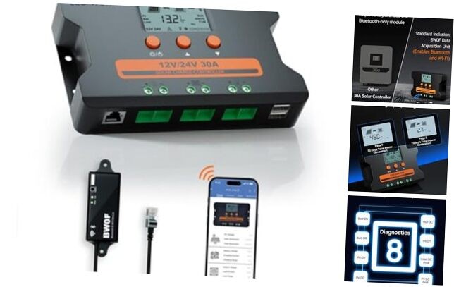 Solar Charge Controller 30A with Bluetooth,WiFi, 30A Upgraded（Bluetooth&WIFI）