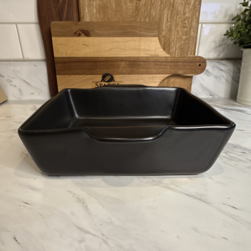 Rae Dunn Black Square Ceramic Baking Dish 'Feeling Spooky'