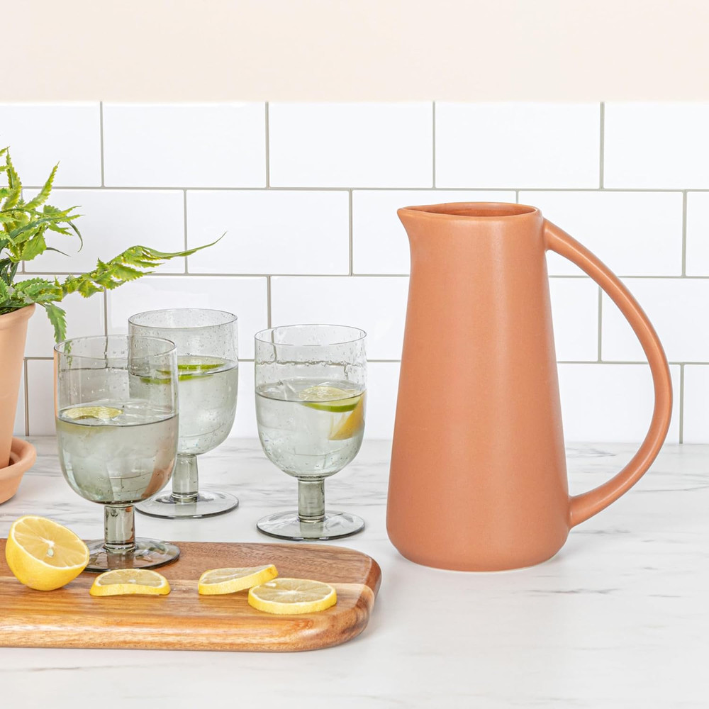 Modern Stoneware Pitcher, Matte Terracotta