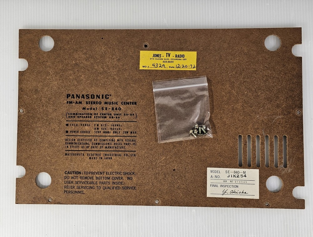 Panasonic SE-840 Stereo BOTTOM PANEL