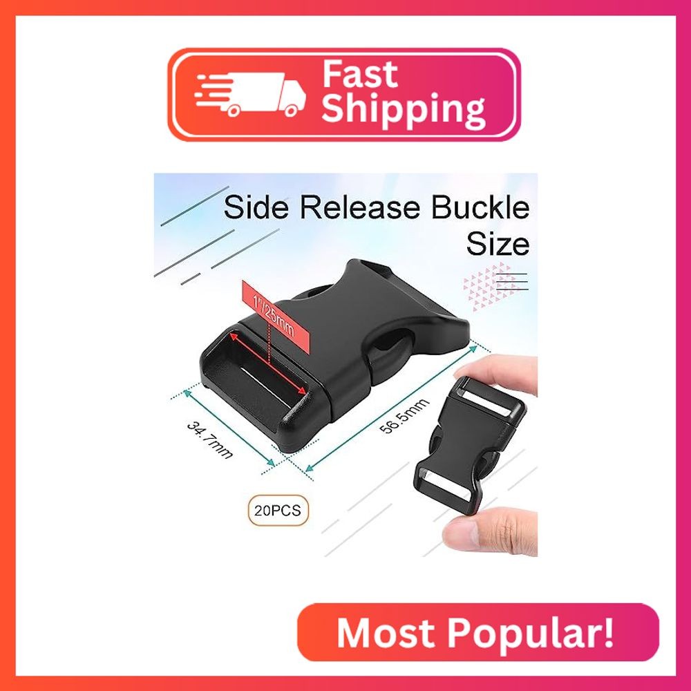 LongSLong 20Pack 1 Inch Curved Side Release Plastic Buckles for Backpack Strap,