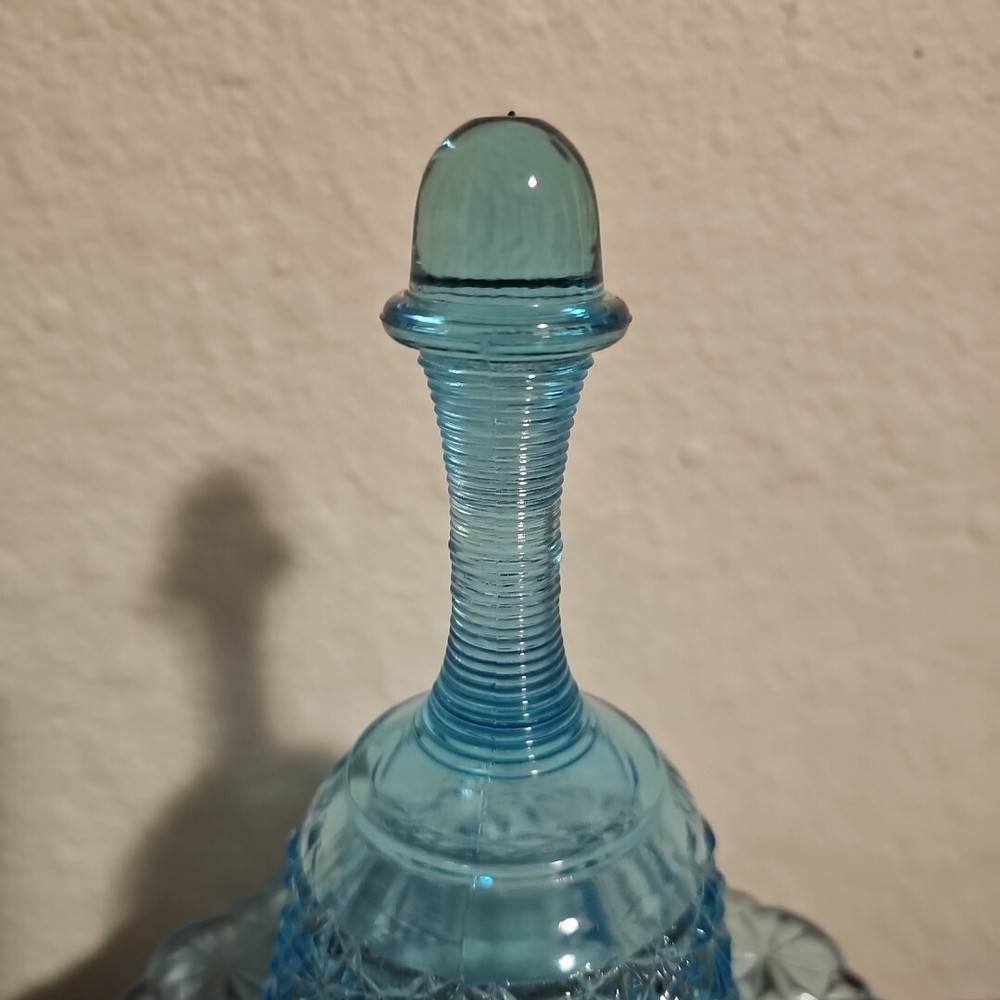 L E Smith Blue Daisy & Button Bell Shape Candy Sish Bowl Rare