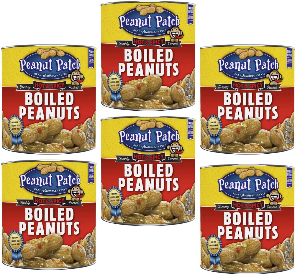 6 Pack Peanut Patch Hot & Spicy Boiled Canned Peanuts Snacks Size 25 oz Cans