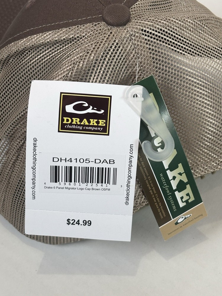 Drake Waterfowl 6 Panel Migrator Cap Brown Tan Mesh Back SnapBack Hunting Cap