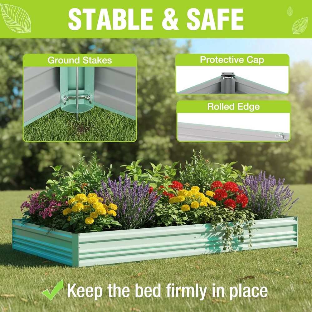 2Pack 7.5x4x1ft Outdoor Galvanized Raised Garden Beds Rust-Resistant Planter Box