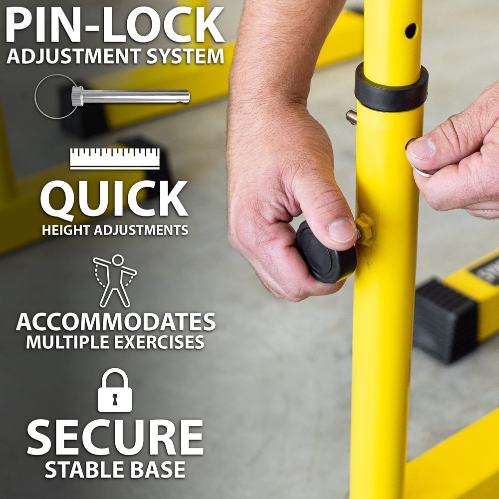 Dip Bar Yellow. Adjustable Dip Station from 30” – 39” for Dips, Inverted Pull...
