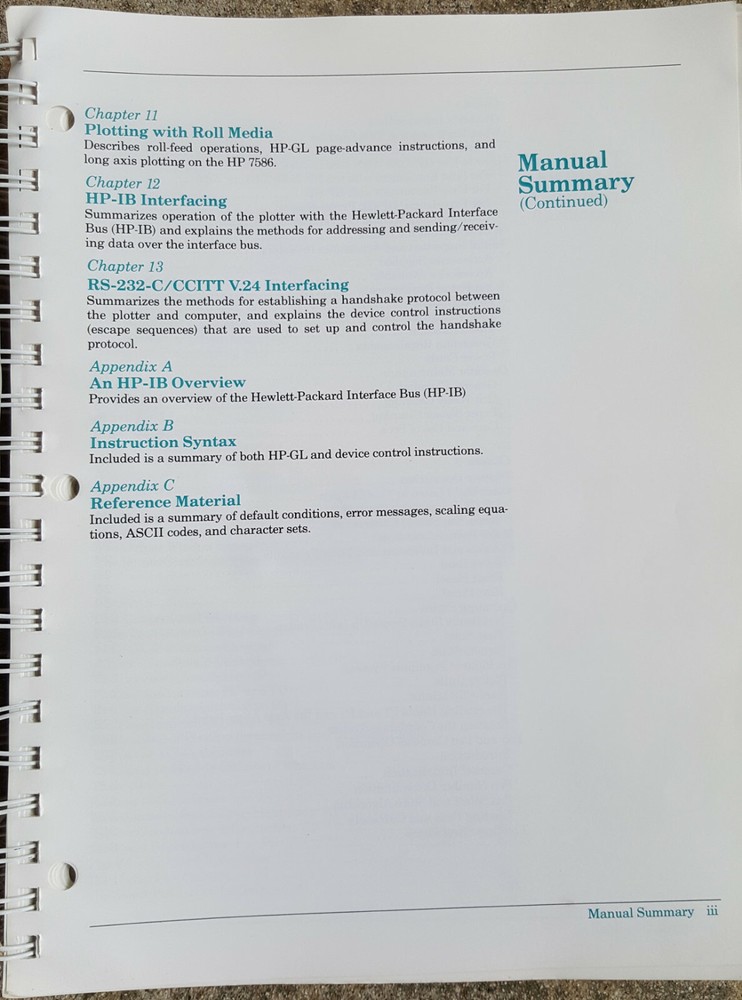 Hewlett-Packard 7580B, 7585B, and 7586B Plotters Interfacing/Programming Manual