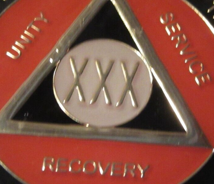 Orange Alcoholics Anonymous 30 Year AA Medallion Token Coin Chip Sober