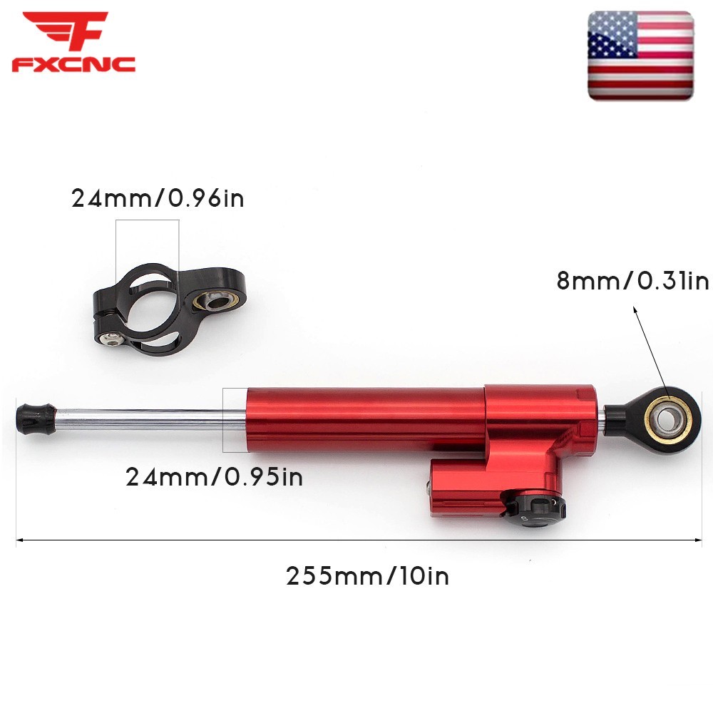 255MM Motorcycle Universal CNC Adjustable Steering Damper Stabilizer Safety Red