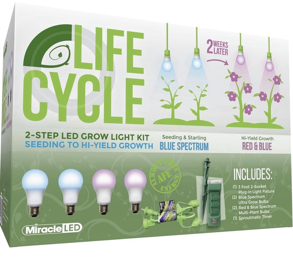 Miracle LED Plant Life Cycle 2-Socket Synchronized Grow Light Kit Red & Blue