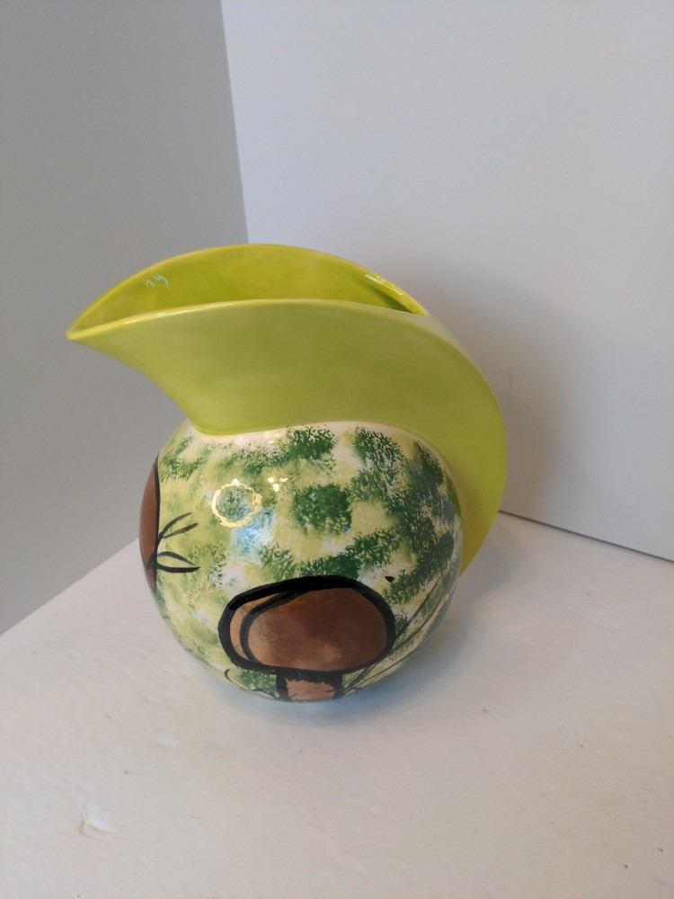 Retro Ceramic Colored Painted Mushroom Pitcher Pottery Signed MCM