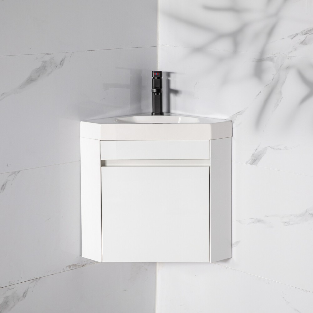 Wall Mounted Corner Bathroom Vanity Sink Combo for Small Space