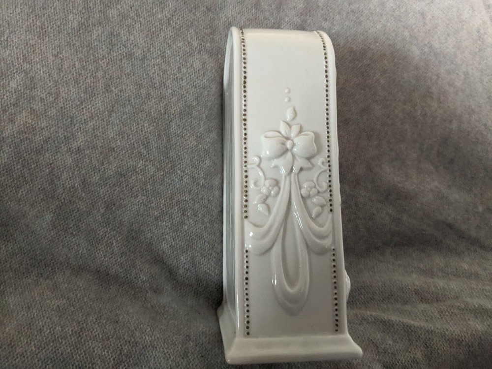 Precious Moments White Ceramic Mantle Clock Raised Flowers 7"