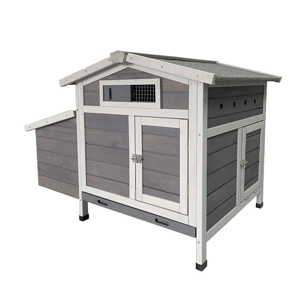 Wooden Chicken Coop with Nesting Box, Pull-Out Tray, Waterproof Roof